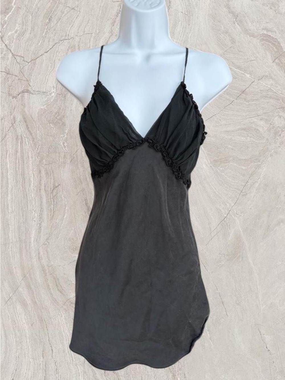 90s Victoria’s Secret Black Silk Slip Babydoll Top Dress